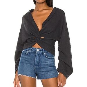 Free People Fall For You Crop Top Twisted V Neck LS Reversible Black Small NWT